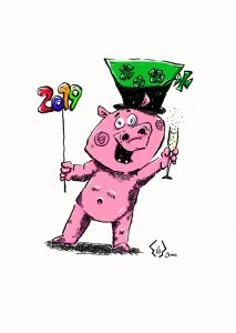 Glücksschwein2019 (Tusche, Farbe am PC)